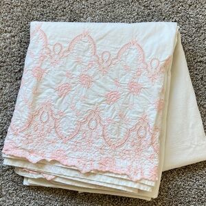 Vintage 90s D. Porthault For Dan Rivers Flat Sheet Scalloped Hem Embroidered